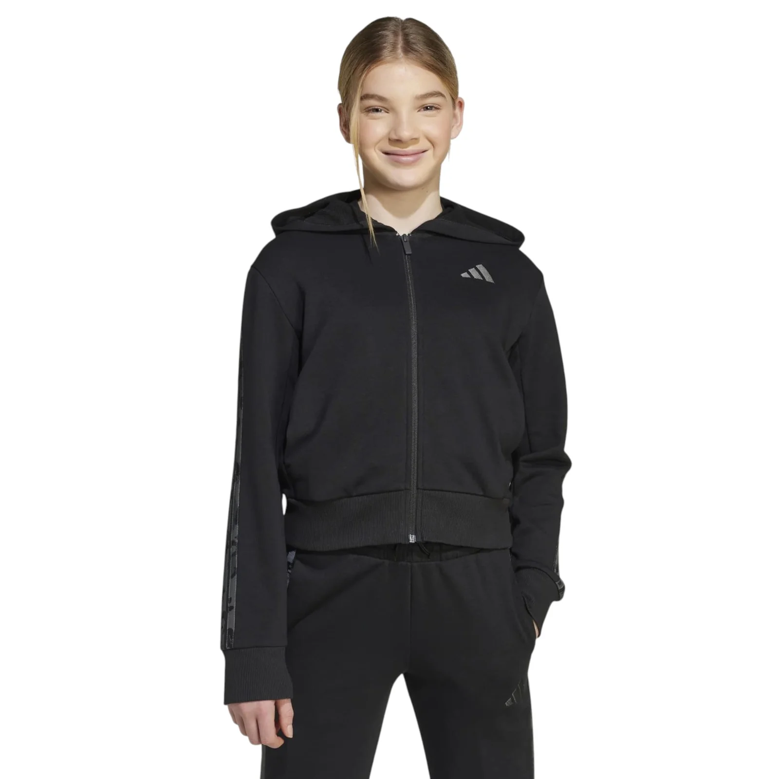 adidas Girls 3-Stripes Animal French Terry Kids Hooded Track Top